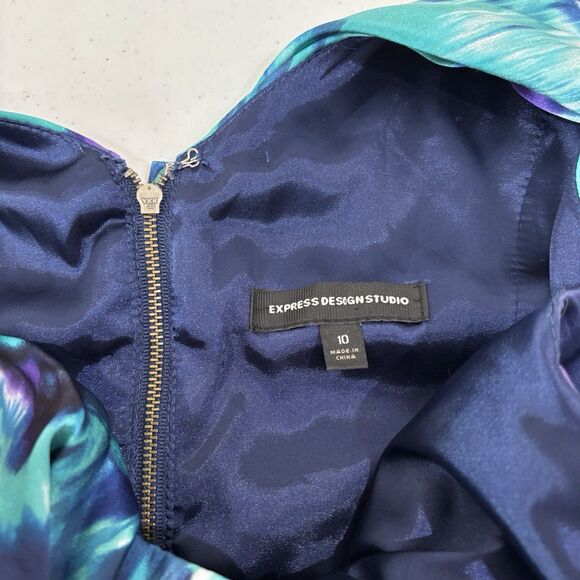 Express Y2K Silk Satin Mini Dress Women 10 Purple Teal Cowl Neck Club Glam Rock - Picture 6 of 8